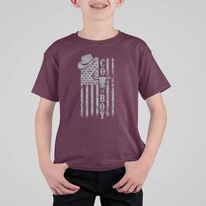 Fourth Of July Western Country T Shirt For Kid Howdy American Flag Cowboy Texas Rodeo Cow Skull TS11 Maroon Print Your Wear