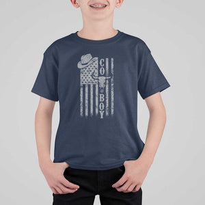 Fourth Of July Western Country T Shirt For Kid Howdy American Flag Cowboy Texas Rodeo Cow Skull TS11 Navy Print Your Wear