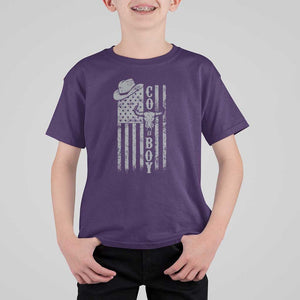 Fourth Of July Western Country T Shirt For Kid Howdy American Flag Cowboy Texas Rodeo Cow Skull TS11 Purple Print Your Wear
