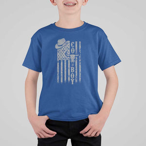 Fourth Of July Western Country T Shirt For Kid Howdy American Flag Cowboy Texas Rodeo Cow Skull TS11 Royal Blue Print Your Wear