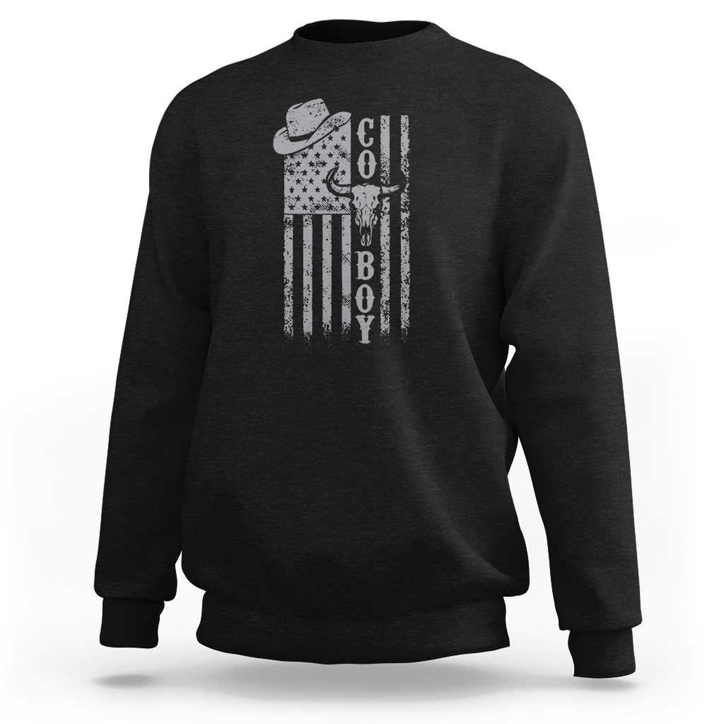 Fourth Of July Western Country Sweatshirt Howdy American Flag Cowboy Texas Rodeo Cow Skull TS11 Black Print Your Wear