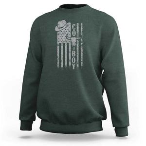 Fourth Of July Western Country Sweatshirt Howdy American Flag Cowboy Texas Rodeo Cow Skull TS11 Dark Forest Green Print Your Wear