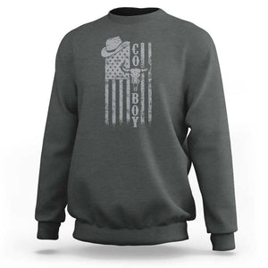 Fourth Of July Western Country Sweatshirt Howdy American Flag Cowboy Texas Rodeo Cow Skull TS11 Dark Heather Print Your Wear