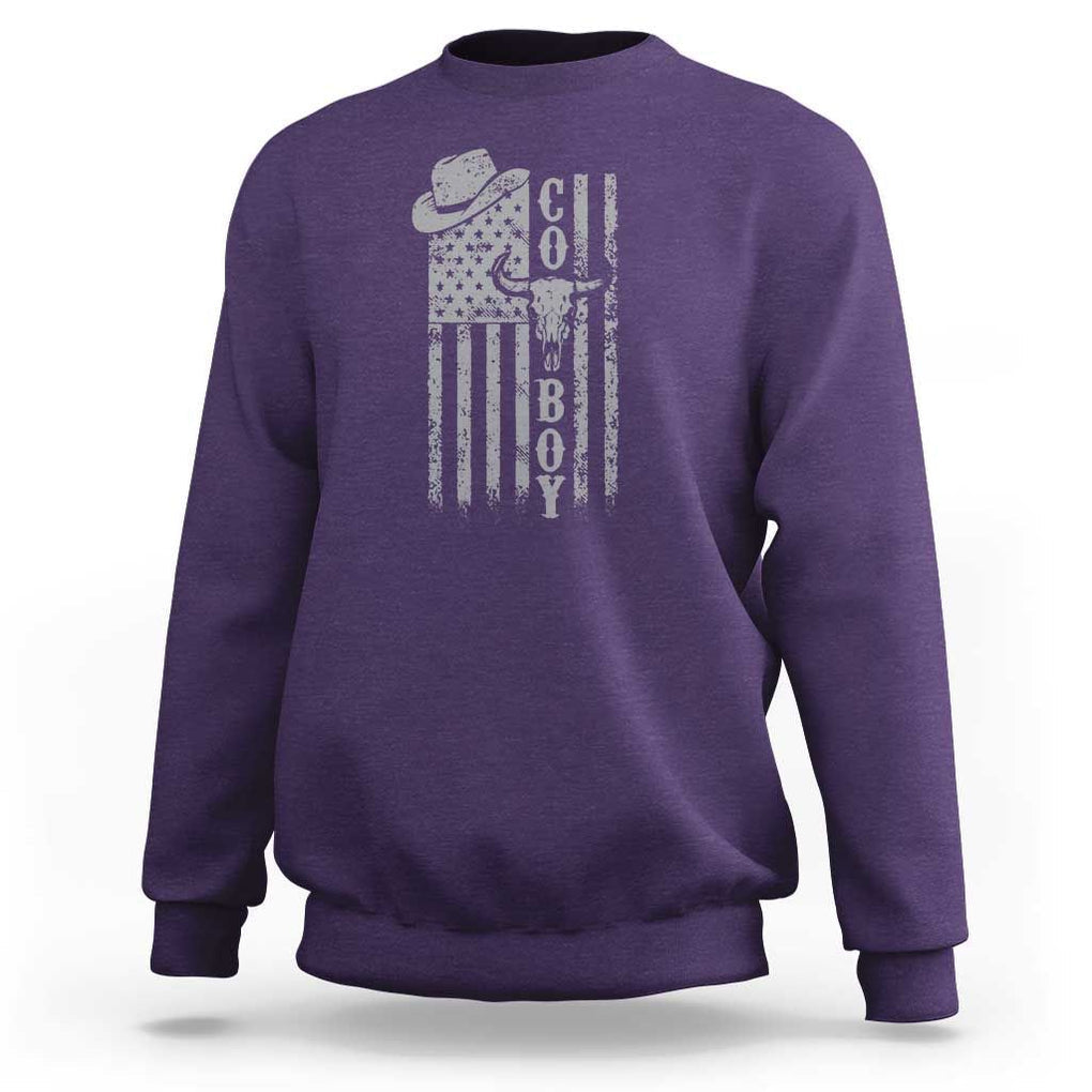Fourth Of July Western Country Sweatshirt Howdy American Flag Cowboy Texas Rodeo Cow Skull TS11 Purple Print Your Wear