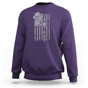 Fourth Of July Western Country Sweatshirt Howdy American Flag Cowboy Texas Rodeo Cow Skull TS11 Purple Print Your Wear