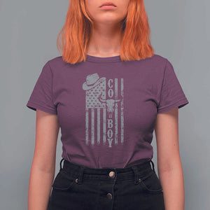 Fourth Of July Western Country T Shirt For Women Howdy American Flag Cowboy Texas Rodeo Cow Skull TS11 Maroon Print Your Wear