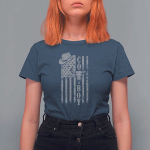 Fourth Of July Western Country T Shirt For Women Howdy American Flag Cowboy Texas Rodeo Cow Skull TS11 Navy Print Your Wear