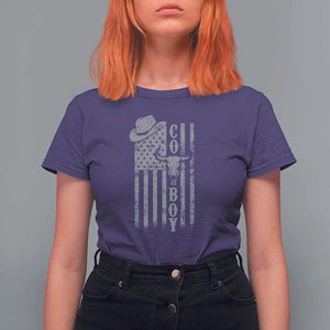 Fourth Of July Western Country T Shirt For Women Howdy American Flag Cowboy Texas Rodeo Cow Skull TS11 Purple Print Your Wear