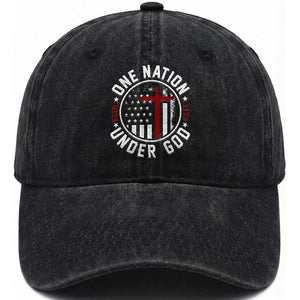 Funny One Nation Under God ESTD 1776 Washed Cotton Baseball Cap 4th Of July Patriotic Christian TS11 Washed Cap Universal Fit Black Print Your Wear