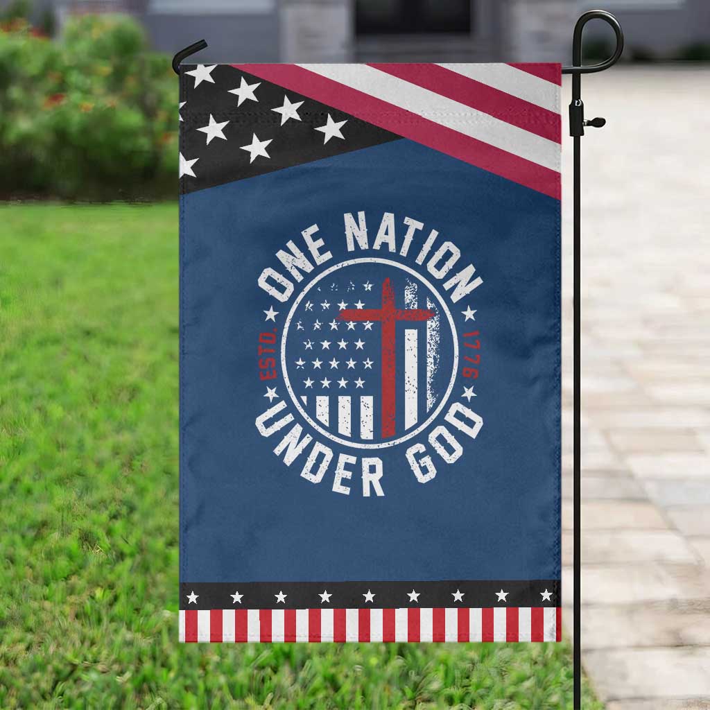 Funny One Nation Under God ESTD 1776 Garden Flag 4th Of July Patriotic Christian TS11 Classic Blue Black Print Your Wear