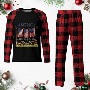 Funny America God Shed His Grace On Thee Plaid Pajama Set 4th Of July Christian American Flag - Print Your Wear