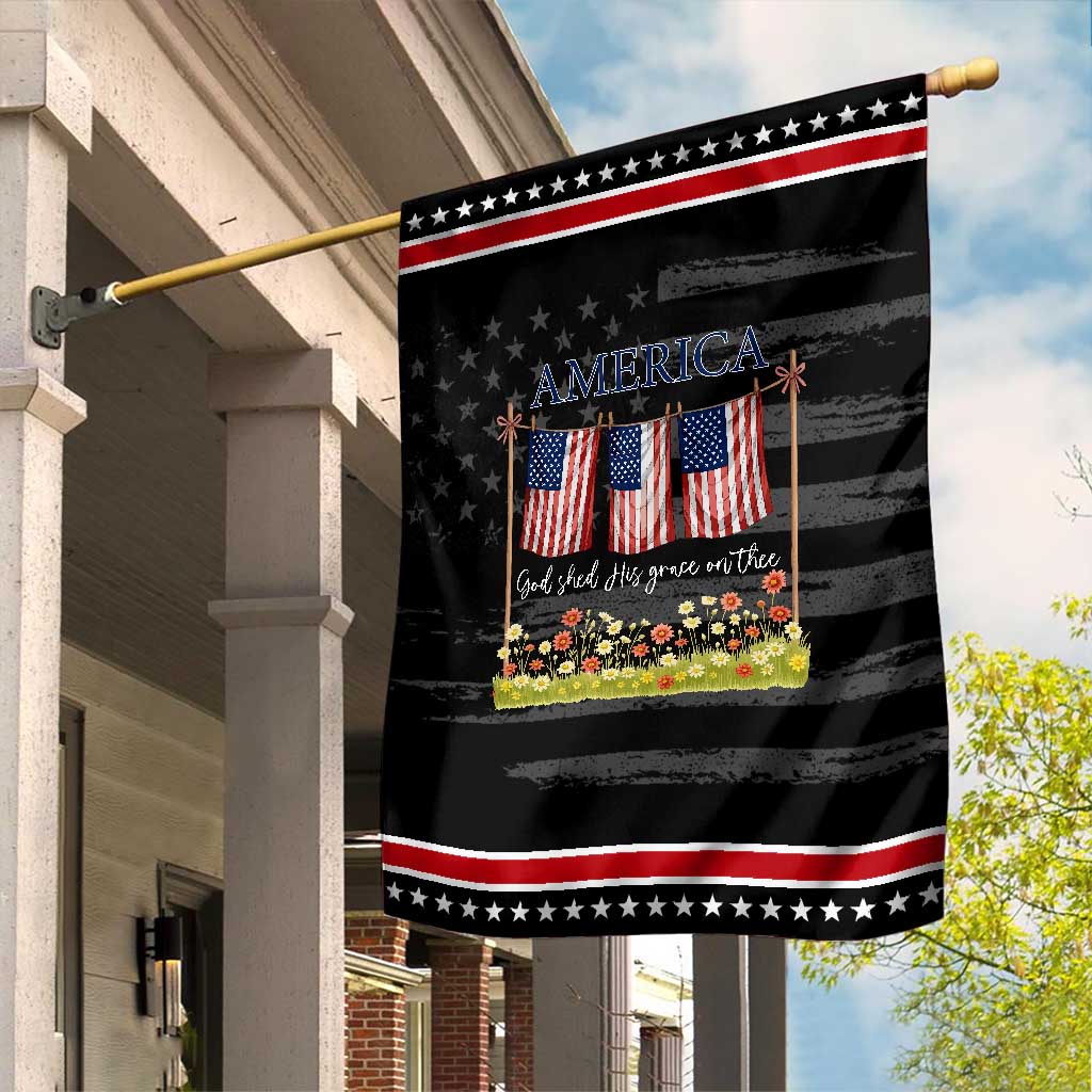 Funny America God Shed His Grace On Thee Garden Flag 4th Of July Christian American Flag TS11 Distressed Black Red Print Your Wear