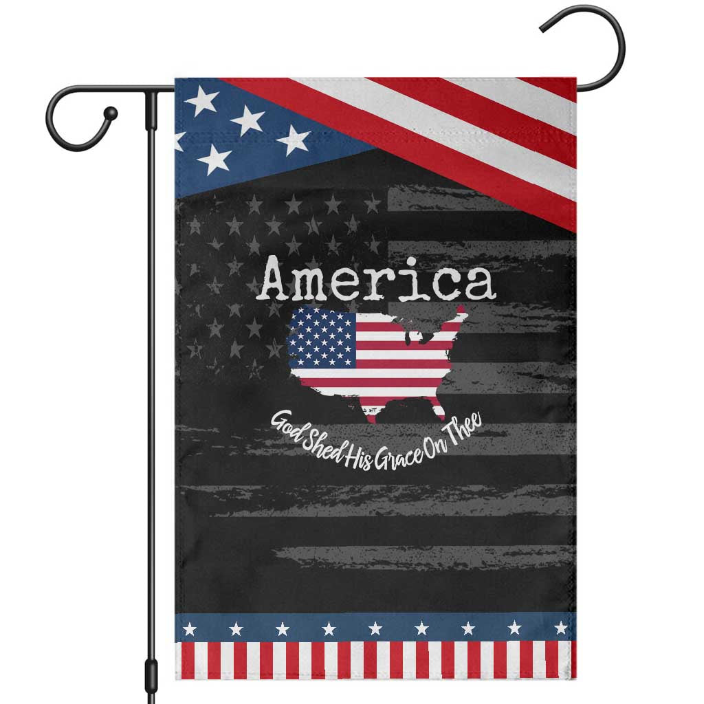 Funny America God Shed His Grace On Thee 4th of July Garden Flag TS11 Distressed Black Blue Print Your Wear