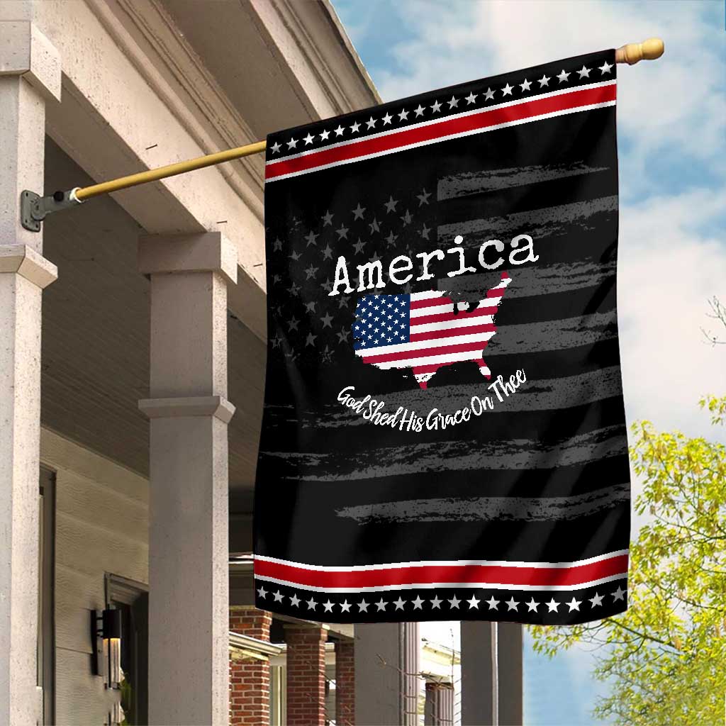Funny America God Shed His Grace On Thee 4th of July Garden Flag TS11 Distressed Black Red Print Your Wear