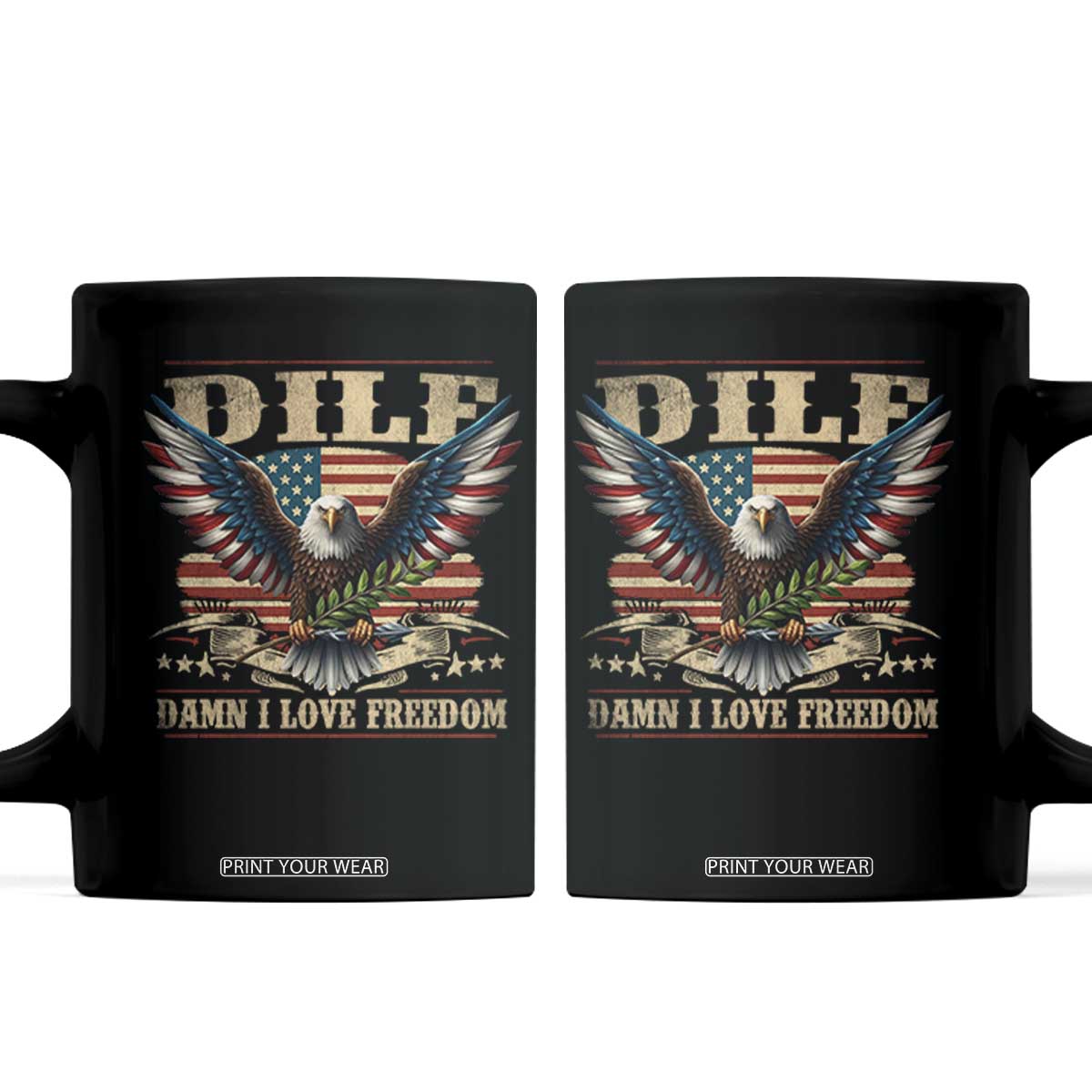 Funny 4th Of July DILF Damn I Love Freedom Coffee Mug Bald Eagle American Flag TS11 Black Print Your Wear