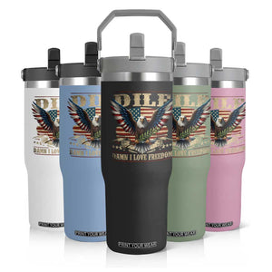 Funny 4th Of July DILF Damn I Love Freedom Flip Straw Tumbler Bald Eagle American Flag TS11 Print Your Wear