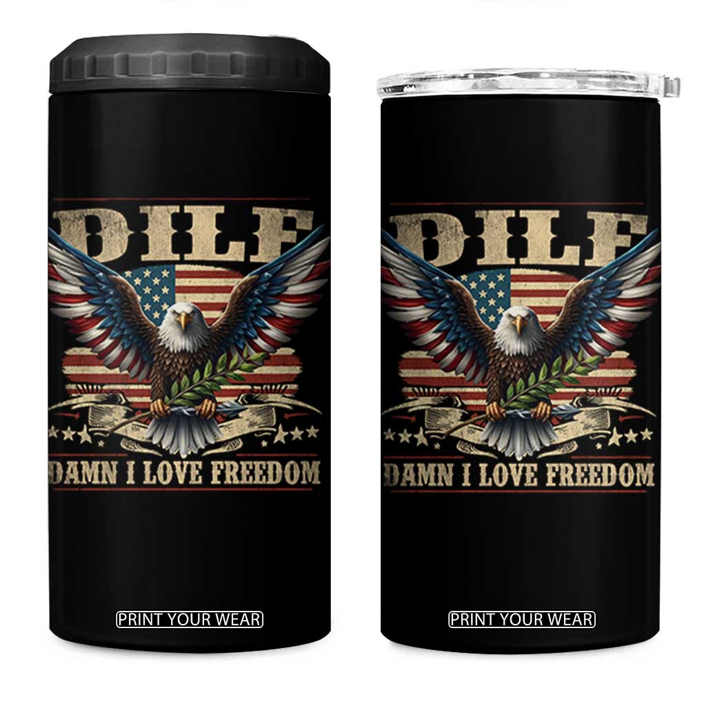 Funny 4th Of July DILF Damn I Love Freedom 4 in 1 Can Cooler Tumbler Bald Eagle American Flag TS11 One Size: 16 oz Black Print Your Wear