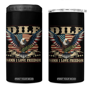Funny 4th Of July DILF Damn I Love Freedom 4 in 1 Can Cooler Tumbler Bald Eagle American Flag TS11 One Size: 16 oz Black Print Your Wear