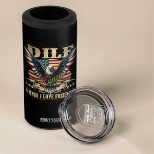 Funny 4th Of July DILF Damn I Love Freedom 4 in 1 Can Cooler Tumbler Bald Eagle American Flag TS11 Print Your Wear