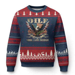 Funny 4th Of July DILF Damn I Love Freedom Ugly Christmas Sweater Bald Eagle American Flag TS11 Navy Red Print Your Wear