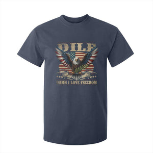 Funny 4th Of July DILF Damn I Love Freedom T Shirt For Kid Bald Eagle American Flag TS11 Navy Print Your Wear