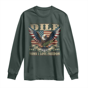 Funny 4th Of July DILF Damn I Love Freedom Long Sleeve Shirt Bald Eagle American Flag TS11 Dark Forest Green Print Your Wear