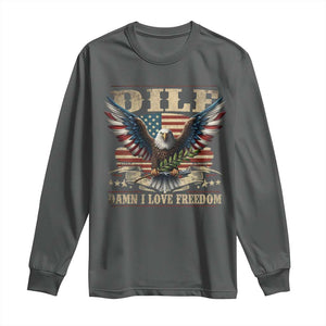 Funny 4th Of July DILF Damn I Love Freedom Long Sleeve Shirt Bald Eagle American Flag TS11 Dark Heather Print Your Wear