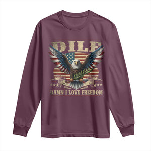Funny 4th Of July DILF Damn I Love Freedom Long Sleeve Shirt Bald Eagle American Flag TS11 Maroon Print Your Wear