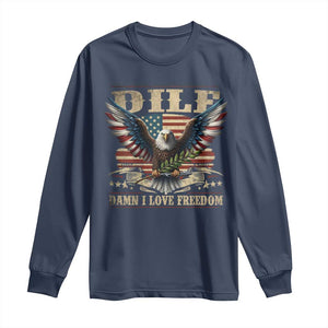 Funny 4th Of July DILF Damn I Love Freedom Long Sleeve Shirt Bald Eagle American Flag TS11 Navy Print Your Wear