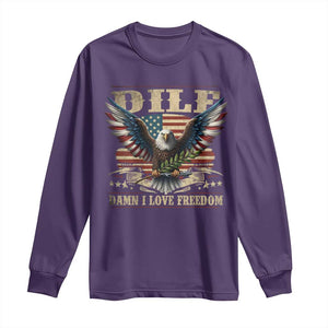 Funny 4th Of July DILF Damn I Love Freedom Long Sleeve Shirt Bald Eagle American Flag TS11 Purple Print Your Wear
