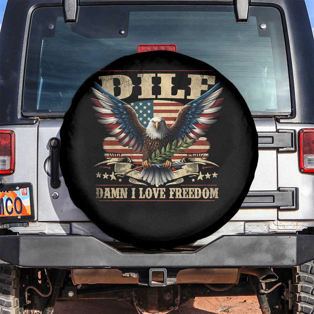 Funny 4th Of July DILF Damn I Love Freedom Spare Tire Cover Bald Eagle American Flag TS11 No hole Black Print Your Wear