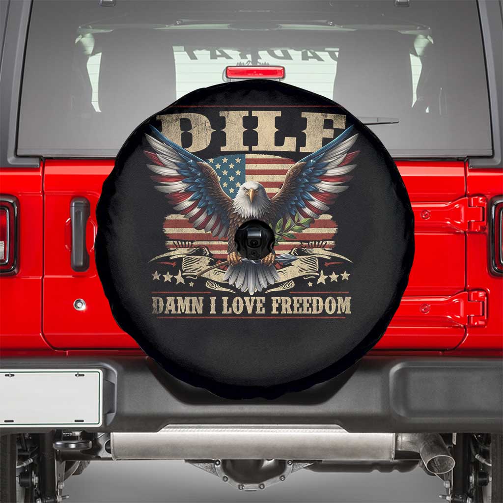 Funny 4th Of July DILF Damn I Love Freedom Spare Tire Cover Bald Eagle American Flag TS11 Black Print Your Wear