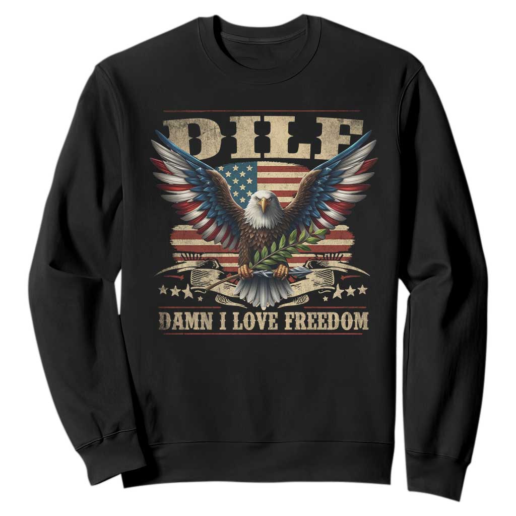 Funny 4th Of July DILF Damn I Love Freedom Sweatshirt Bald Eagle American Flag TS11 Black Print Your Wear