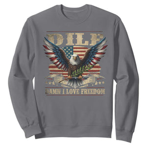Funny 4th Of July DILF Damn I Love Freedom Sweatshirt Bald Eagle American Flag TS11 Charcoal Print Your Wear