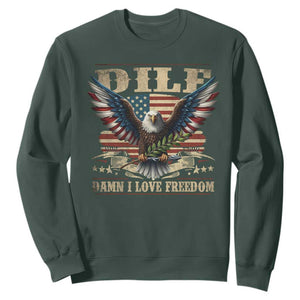 Funny 4th Of July DILF Damn I Love Freedom Sweatshirt Bald Eagle American Flag TS11 Dark Forest Green Print Your Wear