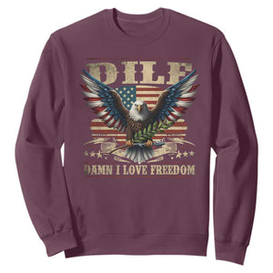 Funny 4th Of July DILF Damn I Love Freedom Sweatshirt Bald Eagle American Flag TS11 Maroon Print Your Wear