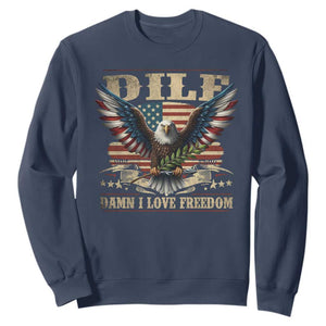 Funny 4th Of July DILF Damn I Love Freedom Sweatshirt Bald Eagle American Flag TS11 Navy Print Your Wear