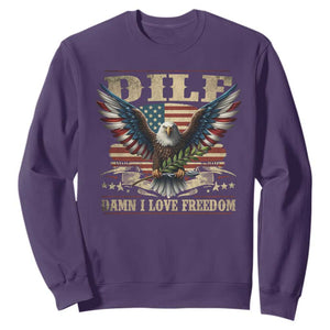 Funny 4th Of July DILF Damn I Love Freedom Sweatshirt Bald Eagle American Flag TS11 Purple Print Your Wear