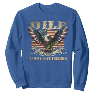 Funny 4th Of July DILF Damn I Love Freedom Sweatshirt Bald Eagle American Flag TS11 Royal Blue Print Your Wear
