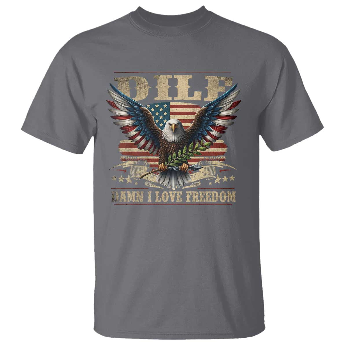 Funny 4th Of July DILF Damn I Love Freedom T Shirt Bald Eagle American Flag TS11 Charcoal Print Your Wear