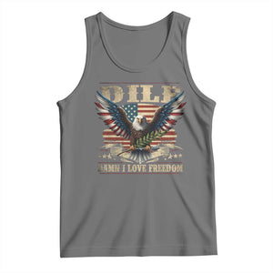 Funny 4th Of July DILF Damn I Love Freedom Tank Top Bald Eagle American Flag TS11 Black Heather Print Your Wear