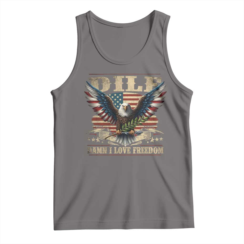 Funny 4th Of July DILF Damn I Love Freedom Tank Top Bald Eagle American Flag TS11 Deep Heather Print Your Wear