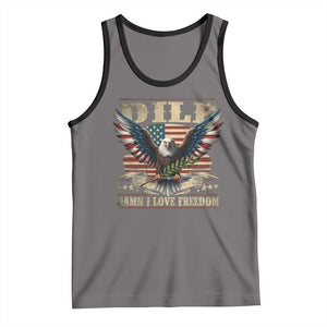 Funny 4th Of July DILF Damn I Love Freedom Tank Top Bald Eagle American Flag TS11 Deep Heather Black Print Your Wear