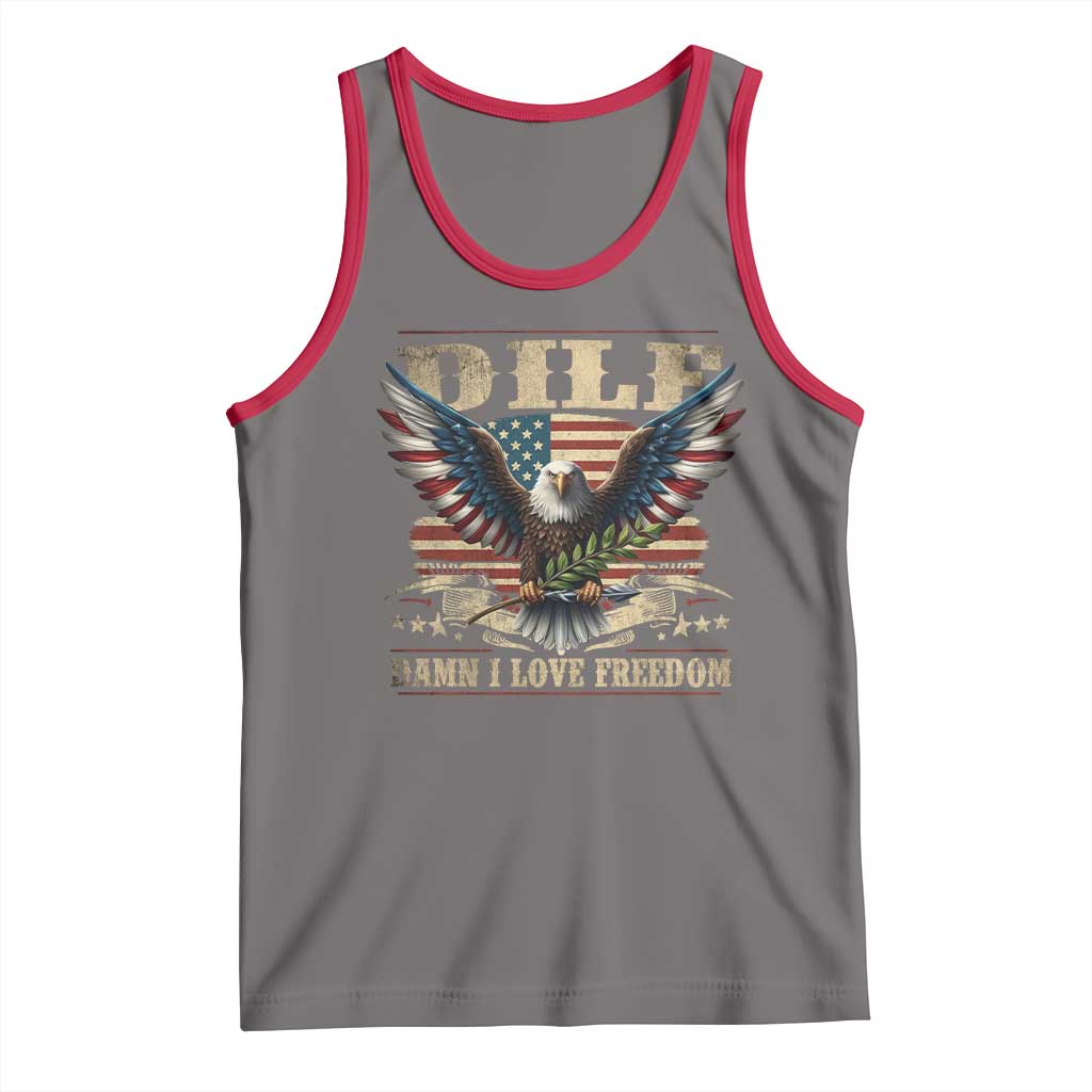 Funny 4th Of July DILF Damn I Love Freedom Tank Top Bald Eagle American Flag TS11 Deep Heather Red Print Your Wear