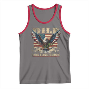 Funny 4th Of July DILF Damn I Love Freedom Tank Top Bald Eagle American Flag TS11 Deep Heather Red Print Your Wear
