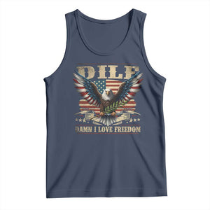 Funny 4th Of July DILF Damn I Love Freedom Tank Top Bald Eagle American Flag TS11 Navy Print Your Wear