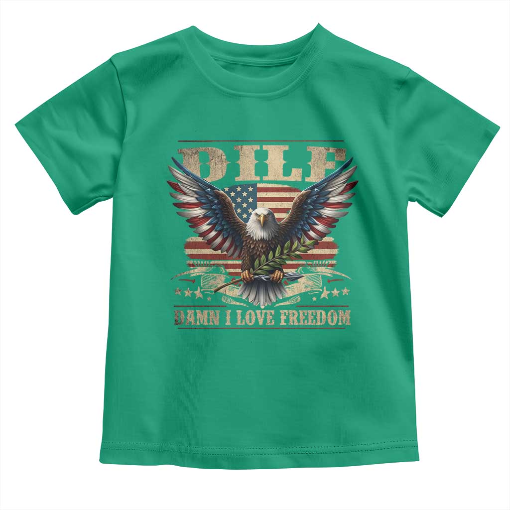 Funny 4th Of July DILF Damn I Love Freedom Toddler T Shirt Bald Eagle American Flag TS11 Irish Green Print Your Wear