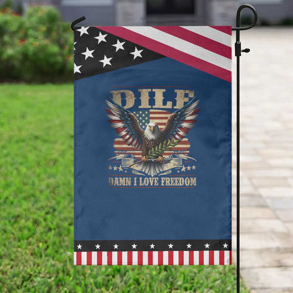 Funny 4th Of July DILF Damn I Love Freedom Garden Flag Bald Eagle American Flag TS11 Classic Blue Black Print Your Wear