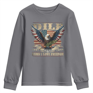 Funny 4th Of July DILF Damn I Love Freedom Youth Sweatshirt Bald Eagle American Flag TS11 Charcoal Print Your Wear