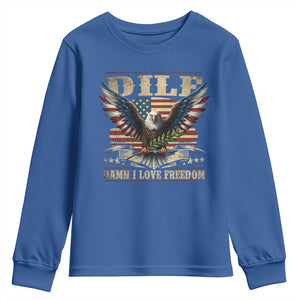 Funny 4th Of July DILF Damn I Love Freedom Youth Sweatshirt Bald Eagle American Flag TS11 Royal Blue Print Your Wear